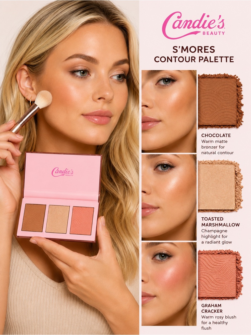Candie’s Beauty S’Mores Contour Palette Bronzer Highlighter Blush NIB - Picture 4 of 6